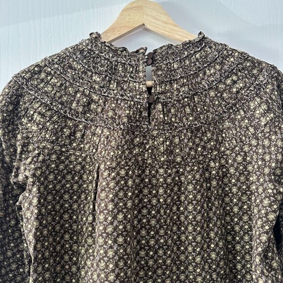 Rebecca Taylor Feather Fleur Smocked Ruched Mock Neck Floral Top Puff Sleeve Sz6 - Picture 9 of 10